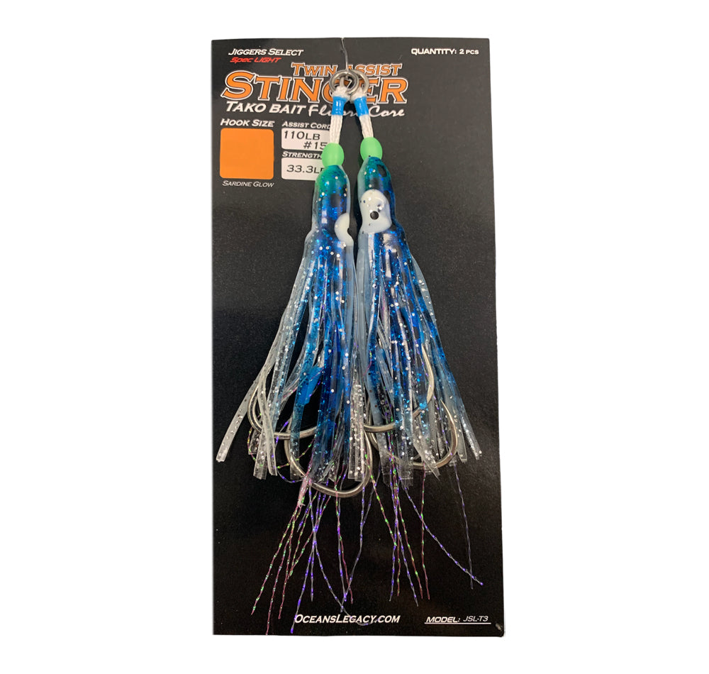 Ocean&#39;s Legacy Tako Bait Twin Assist Hooks Sardine Glow