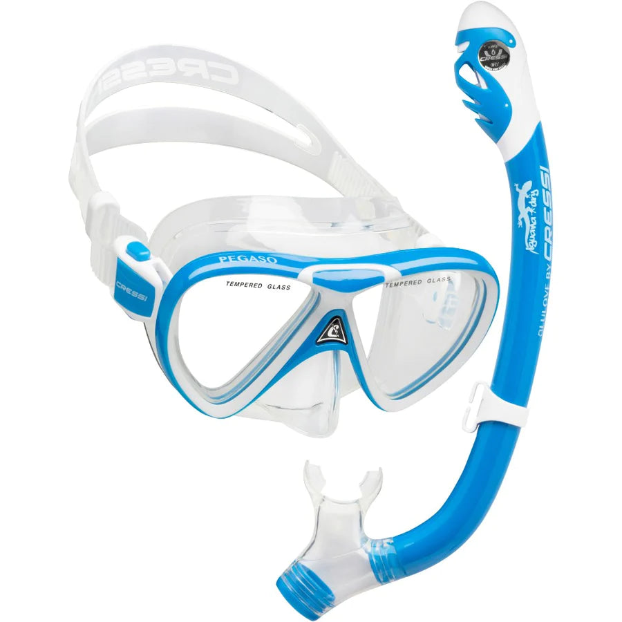 Cressi Pegaso &amp; Iguana Dry Jr Mask &amp; Snorkel Combo