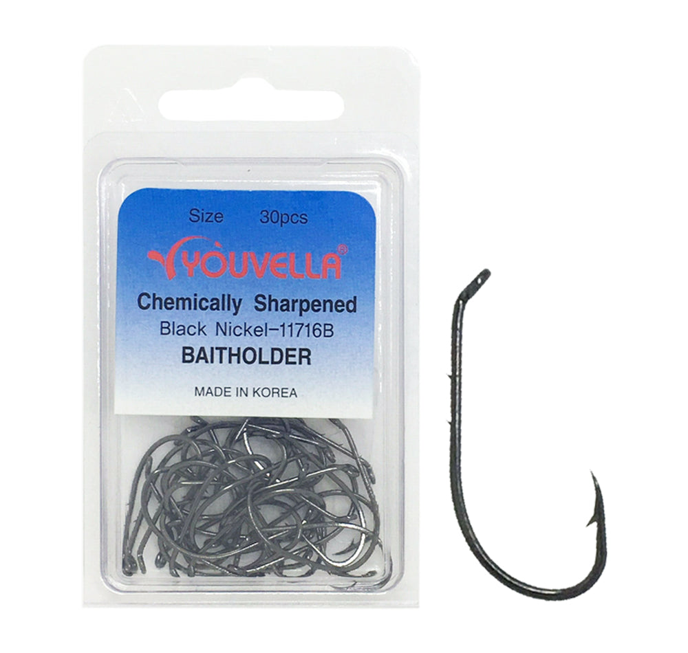 Youvella Black Nickel Bait Holder Hooks 30pc