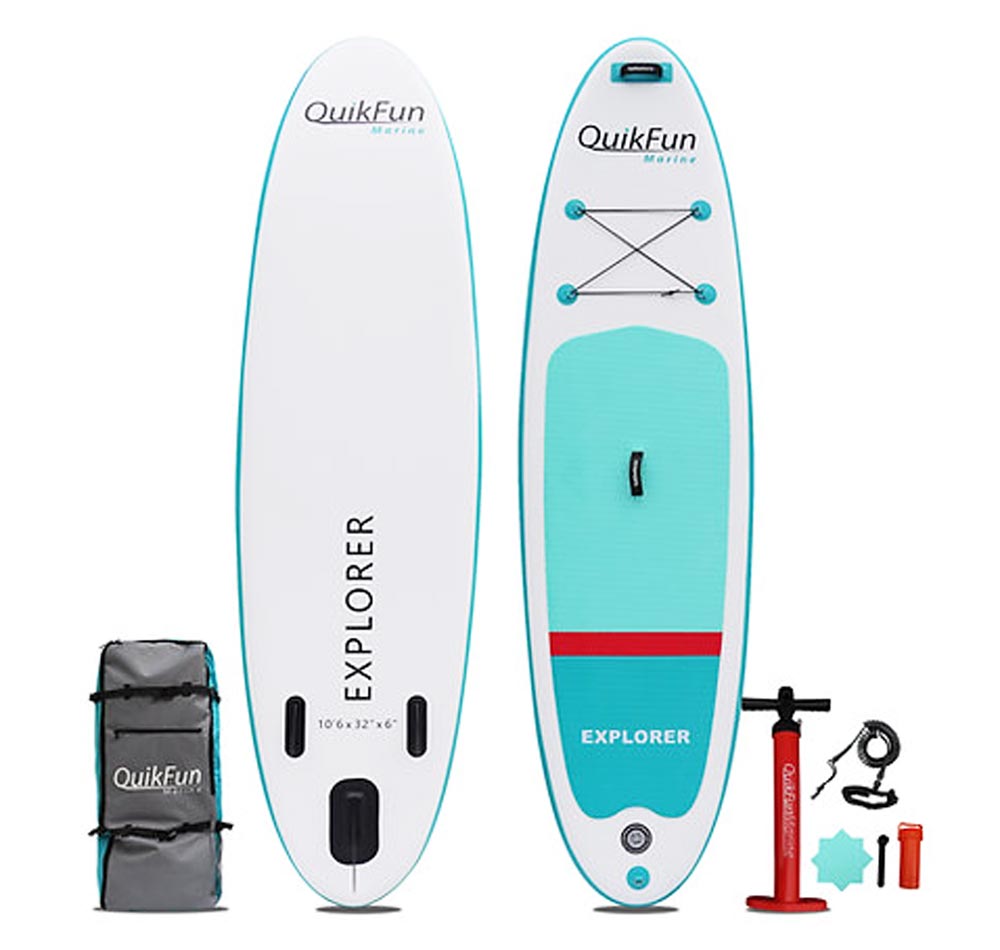 QuickFun Marine QuikSup Explorer 10&#39;6&quot; Inflatable SUP Paddle Board Colour Aqua Blue